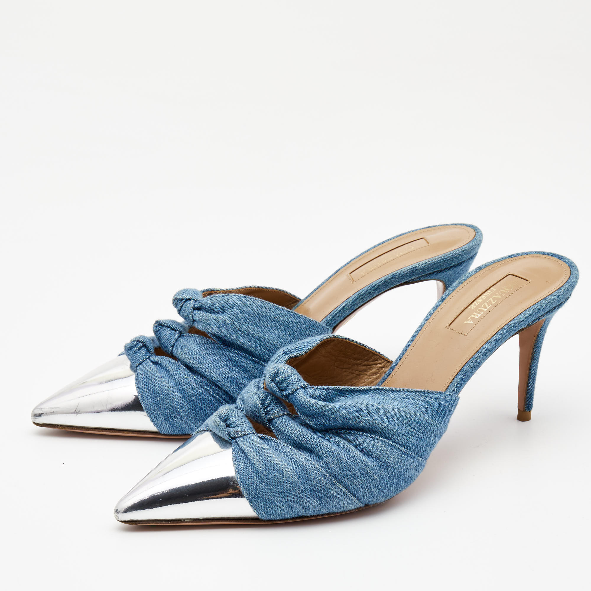 

Aquazzura Blue Denim Mule Sandals Size