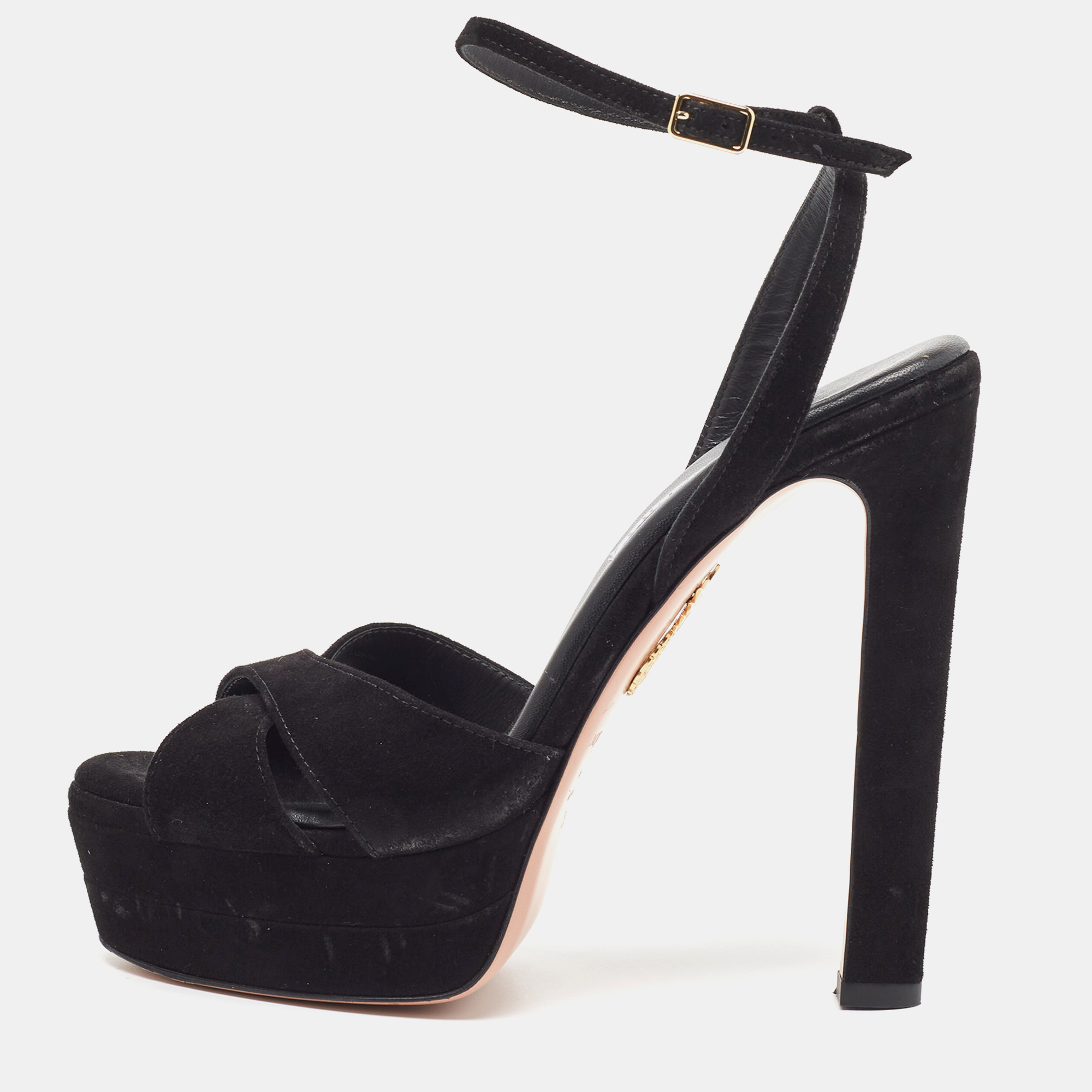 

Aquazzura Black Suede Ankle Strap Sandals Size