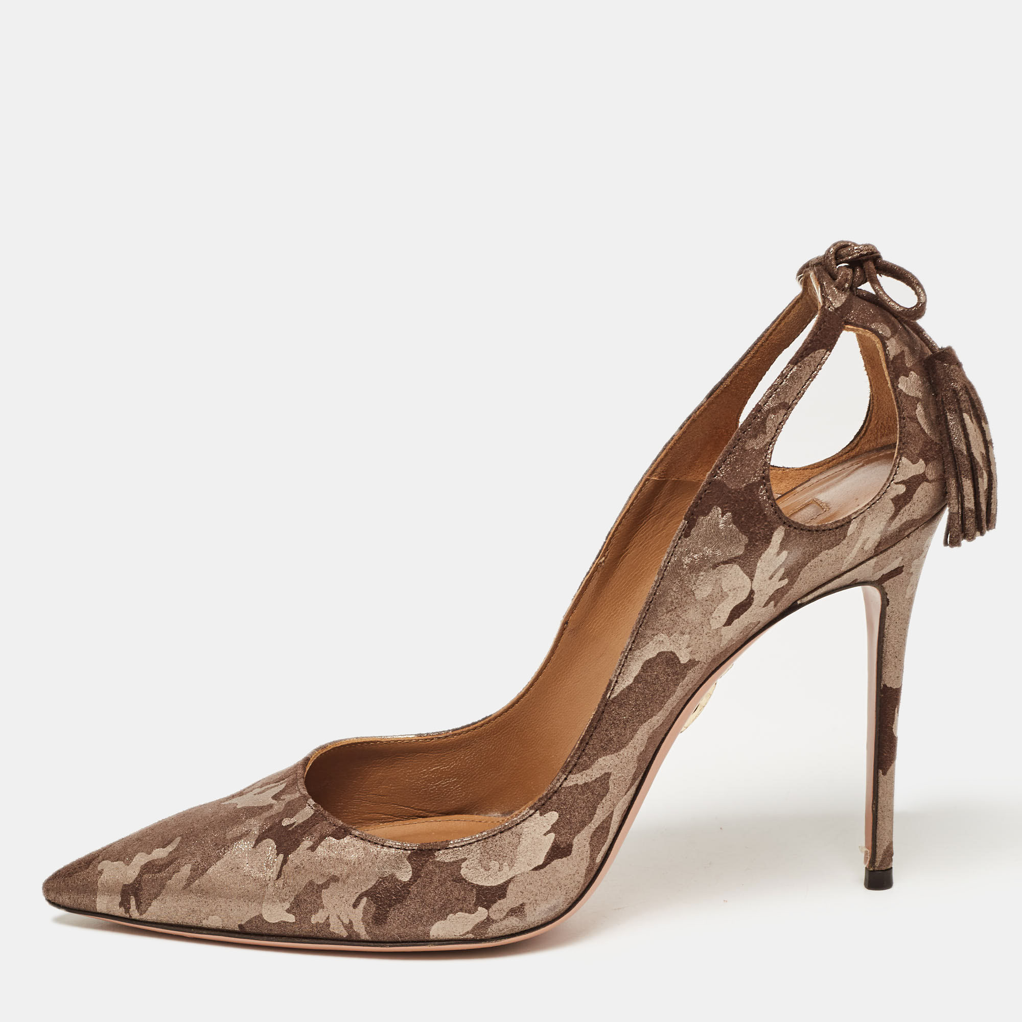 Pre-owned Aquazzura Brown Suede Animal Print Pumps Size 39.5