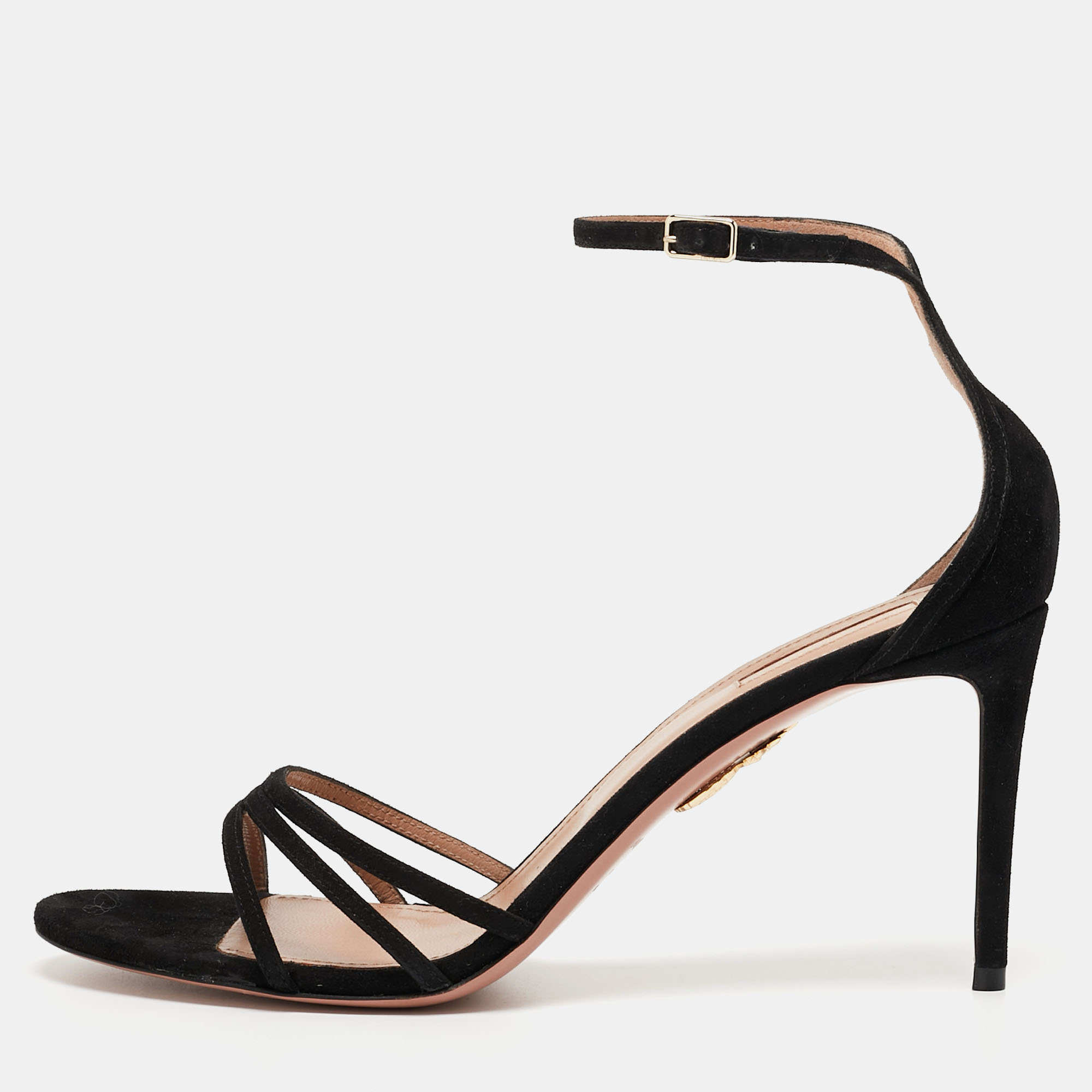 

Aquazzura Black Suede Very Purist Ankle Strap Sandals Size