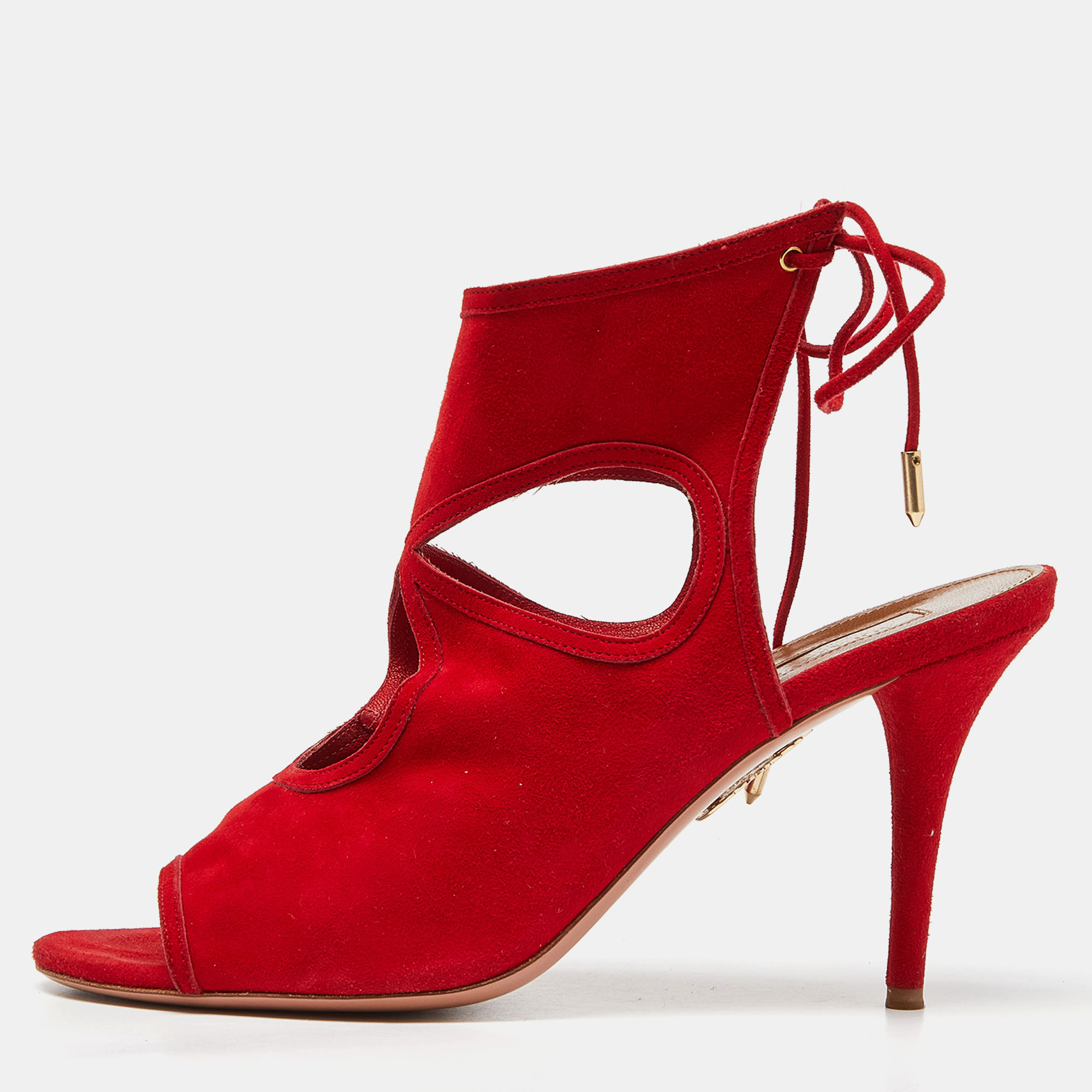 

Aquazzura Red Suede Sexy Thing Cutout Sandals Size