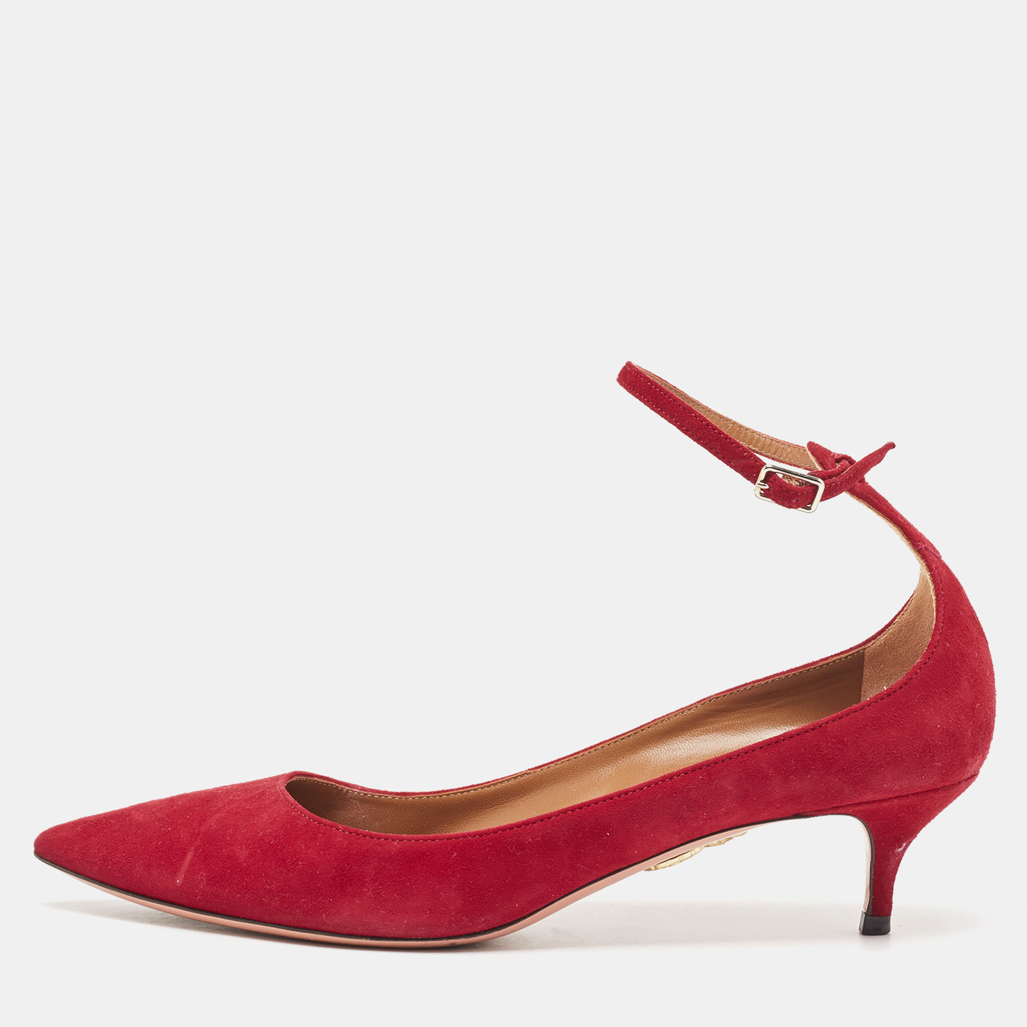 Pre-owned Aquazzura Red Suede Pointed Toe Pumps Size 37.5