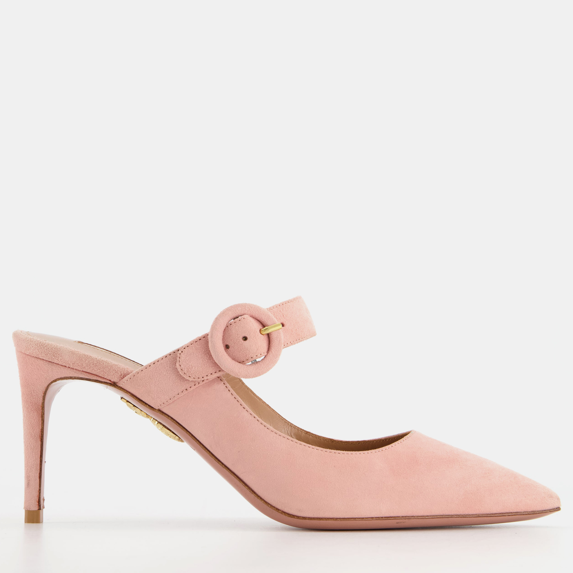 

Aquazzura Light Pink Suede Mules with Buckle Strap Size
