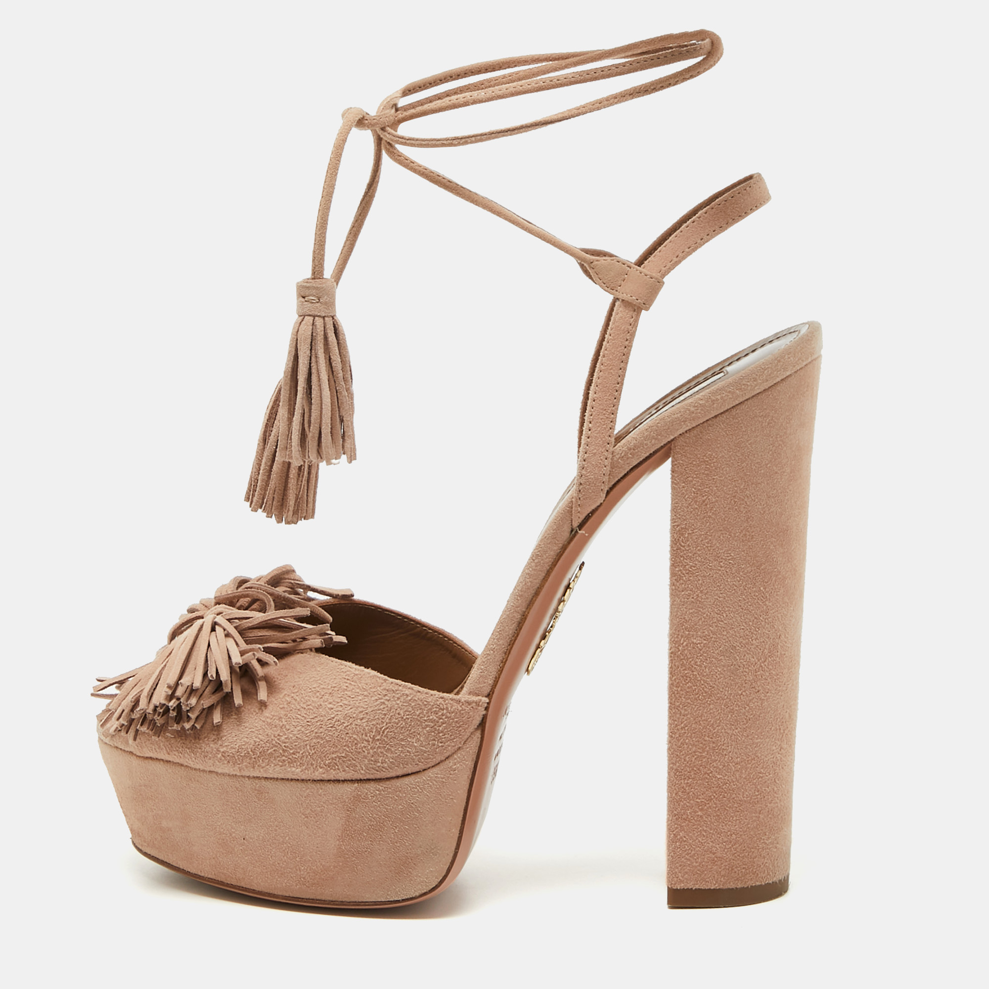 

Aquazzura Pink Suede Platform Ankle Wrap Sandals Size