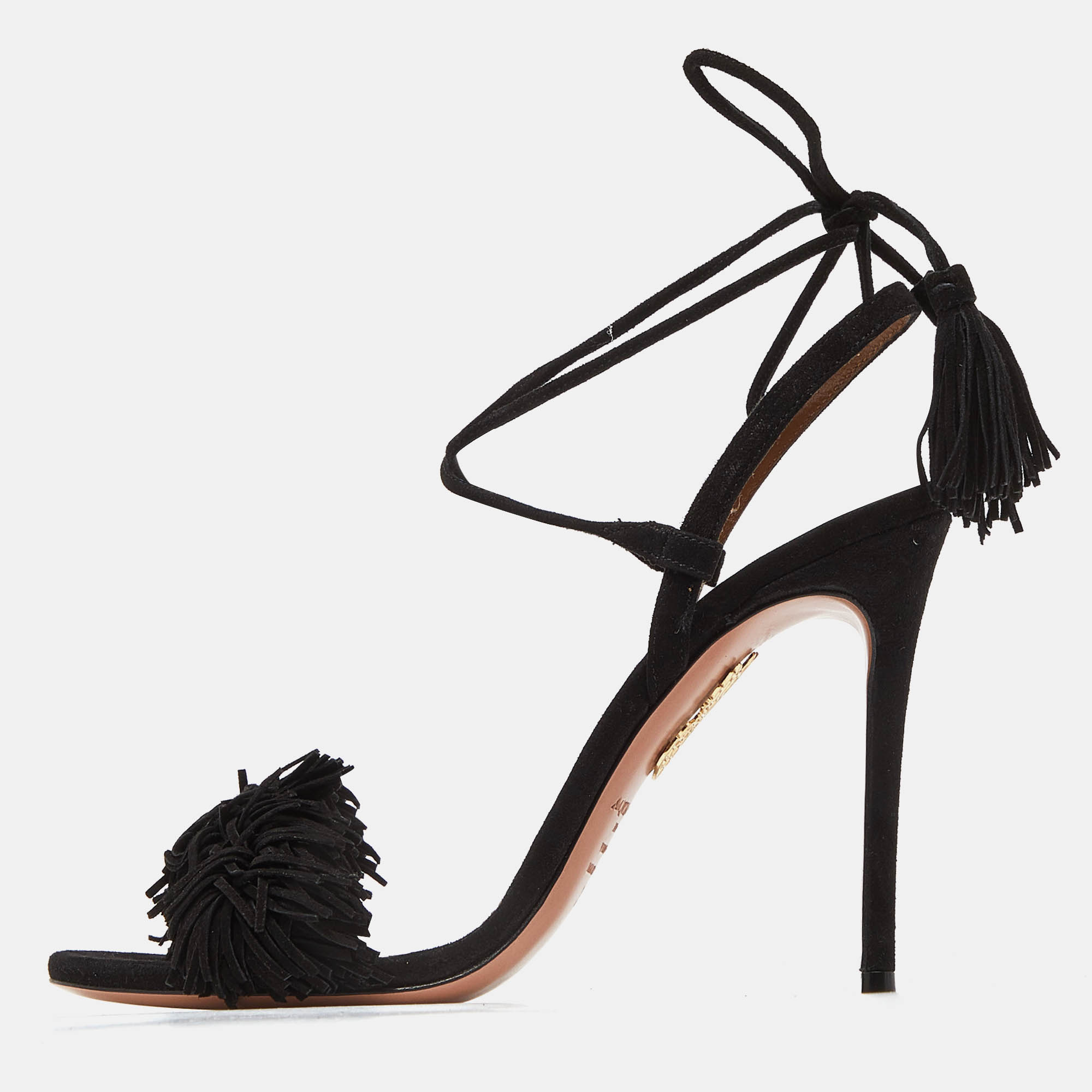 Pre-owned Aquazzura Black Suede Wild Thing Ankle Wrap Sandals Size 36