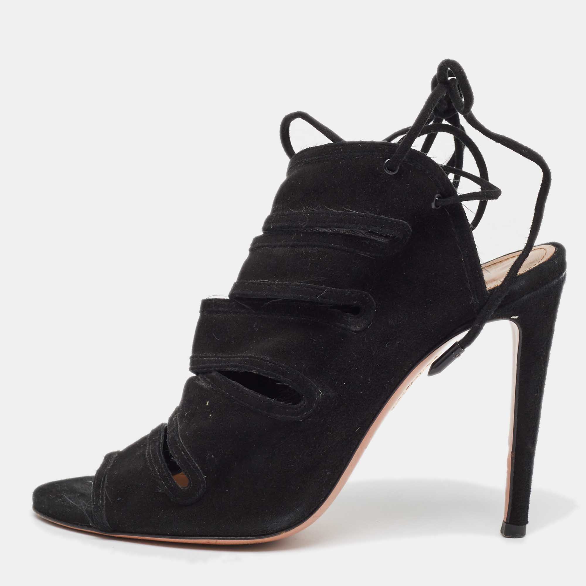 Pre-owned Aquazzura Black Suede Sloane Sandals Size 36