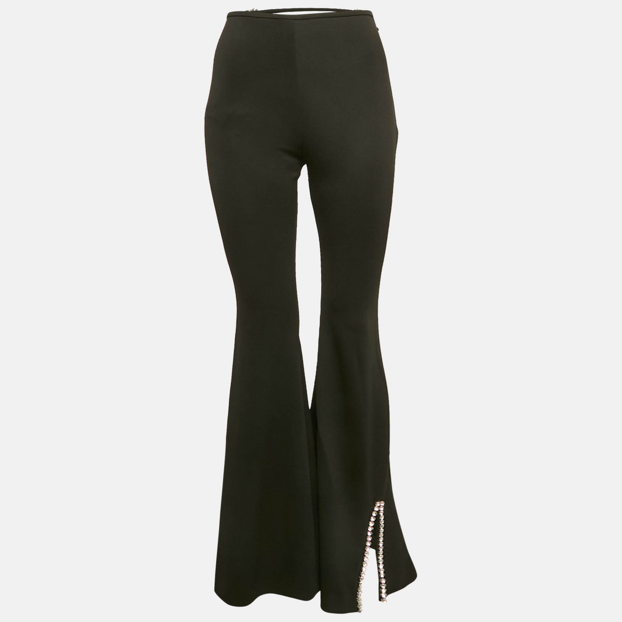 

AREA Black Crystal Embellished Jersey Cut-Out Waist Flared Trousers S