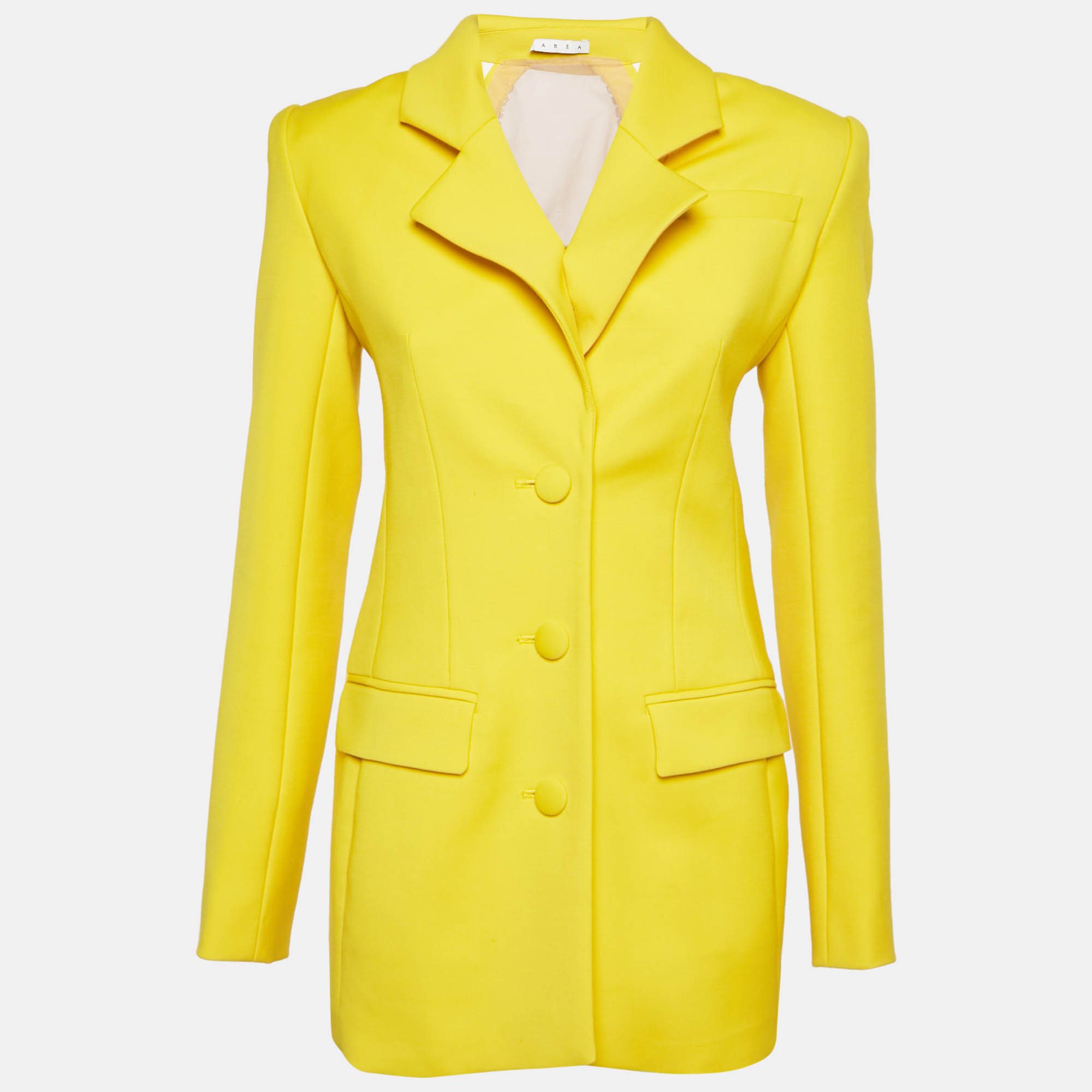 

AREA Yellow Wool Crystal Back Open Back Mini Blazer Dress XS/S