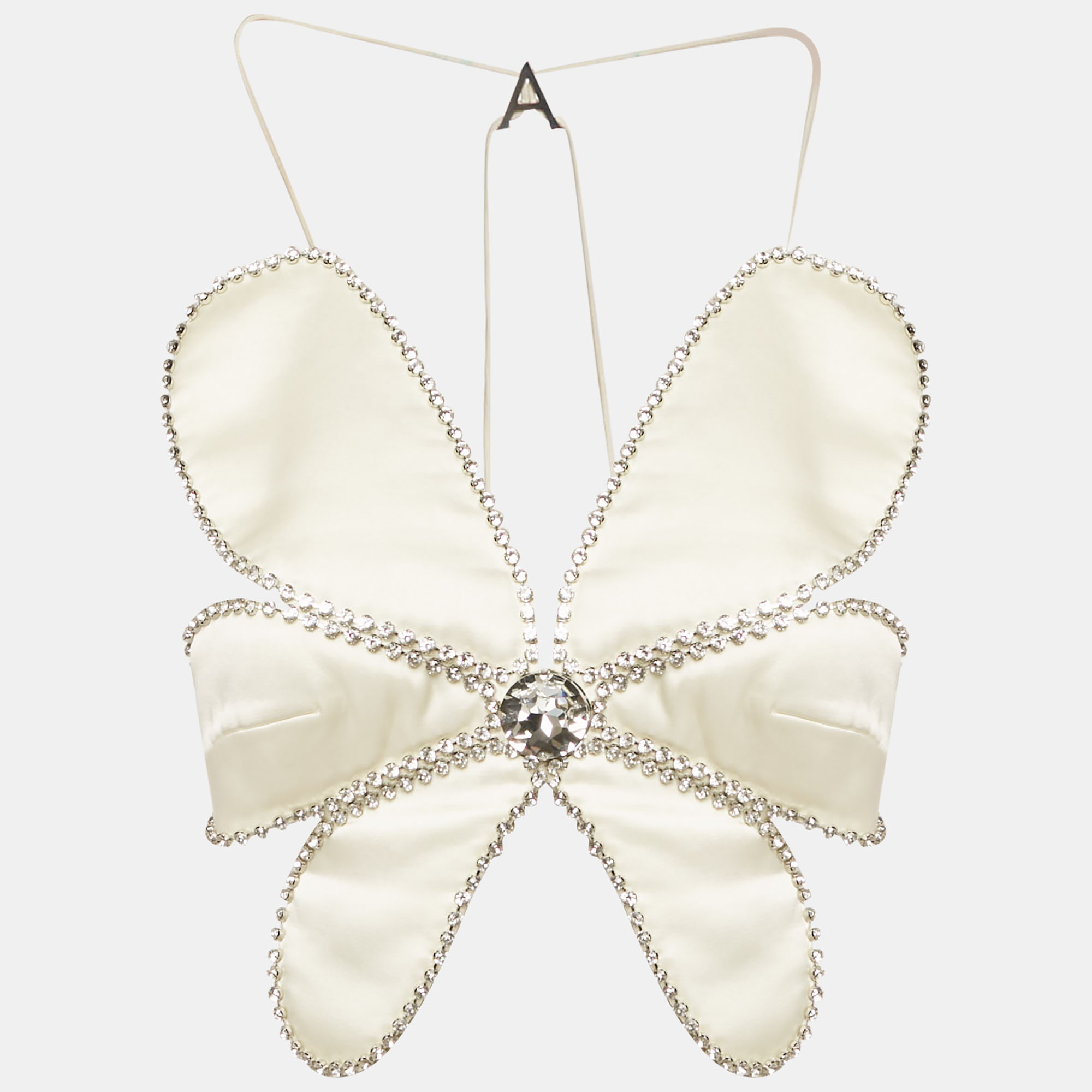 

Area Cream Silk Blend Crystal Embellished Crop Top XS