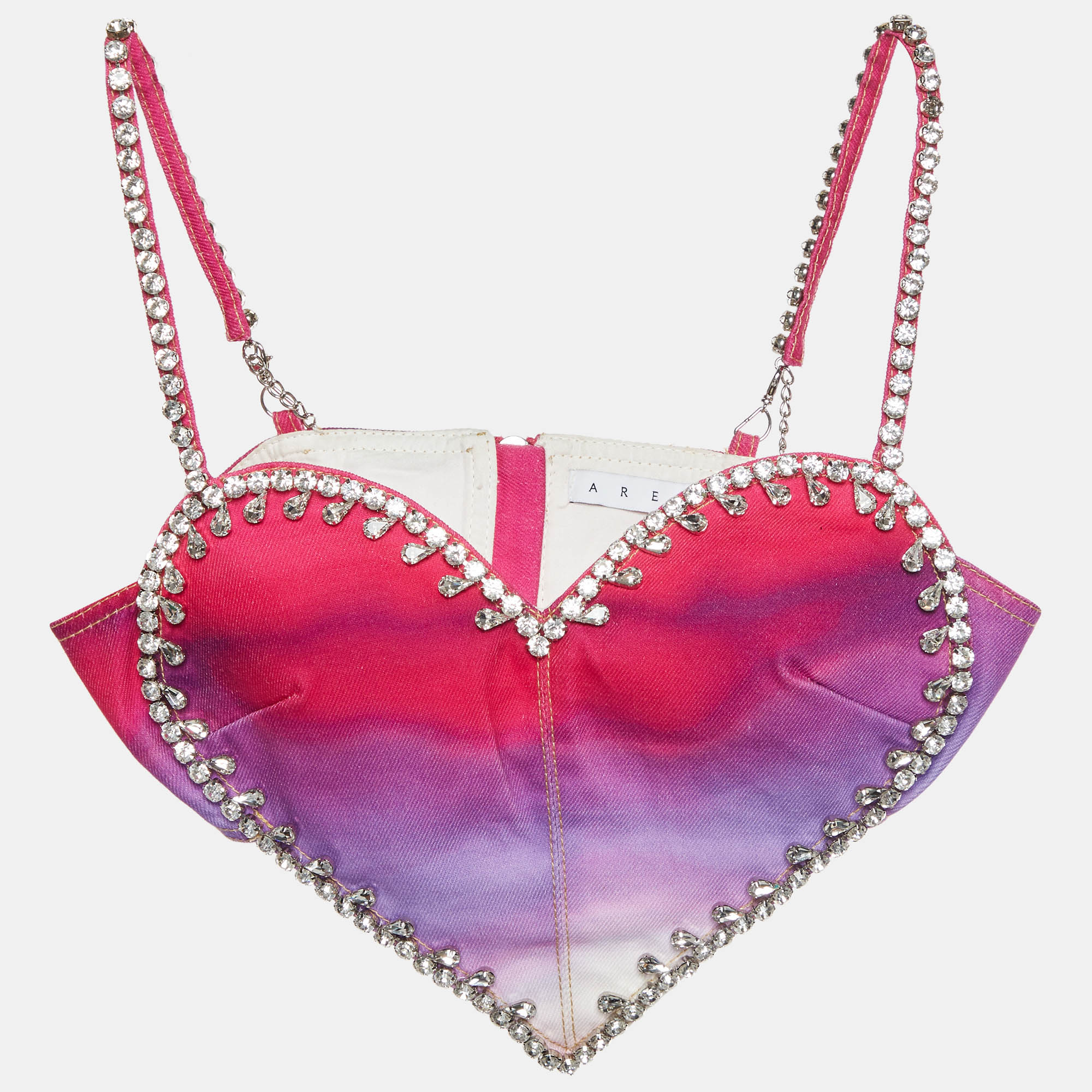 

Area Ombre Denim Crystal Embellished Crop Top S, Multicolor