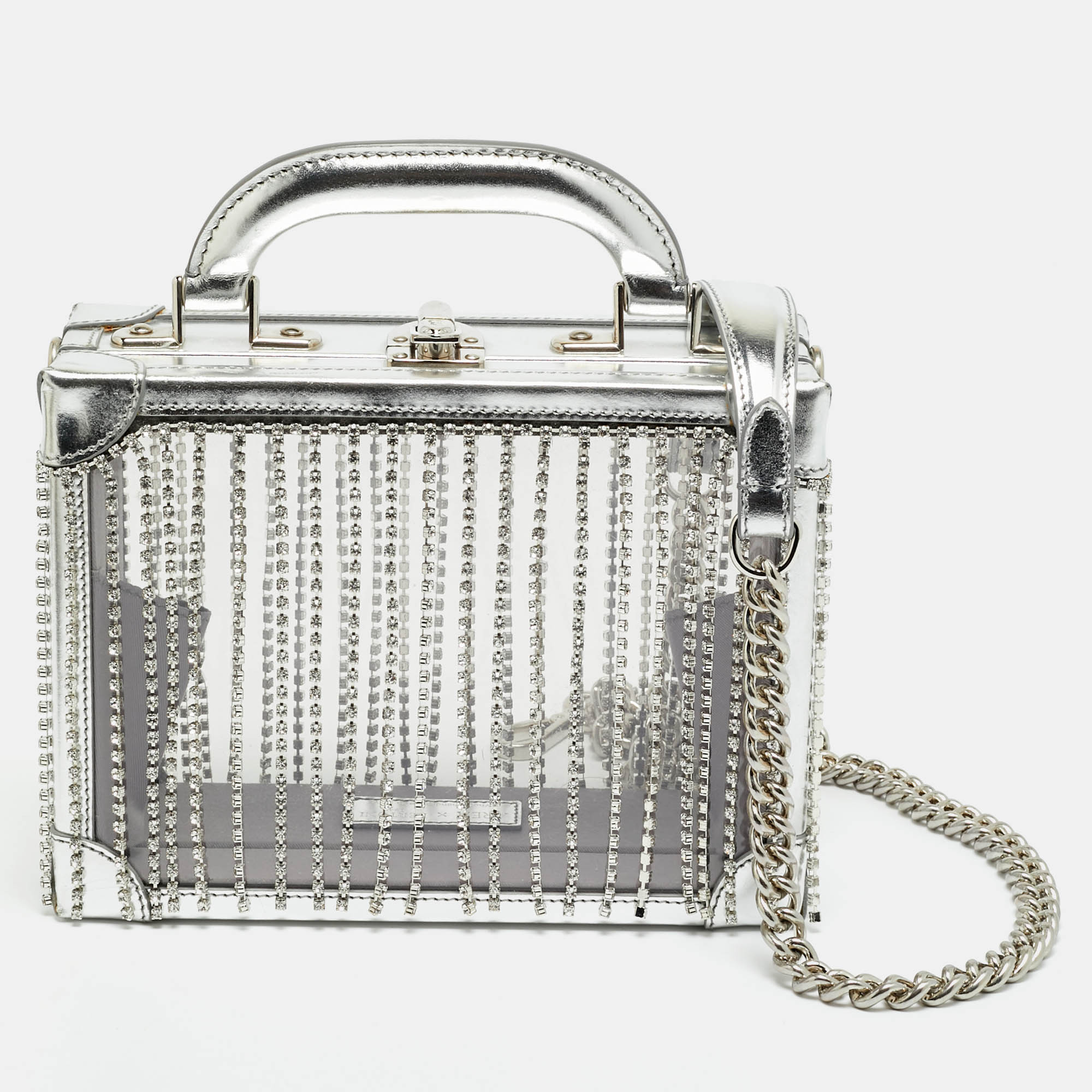

Area x Bertoni Ling Ling Silver Leather and PVC Top Handle Bag