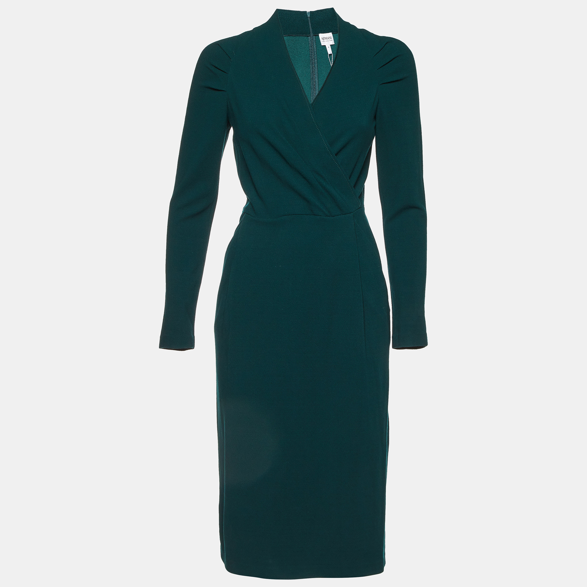 

Armani Collezioni Green Crepe Faux Wrap Midi Dress M