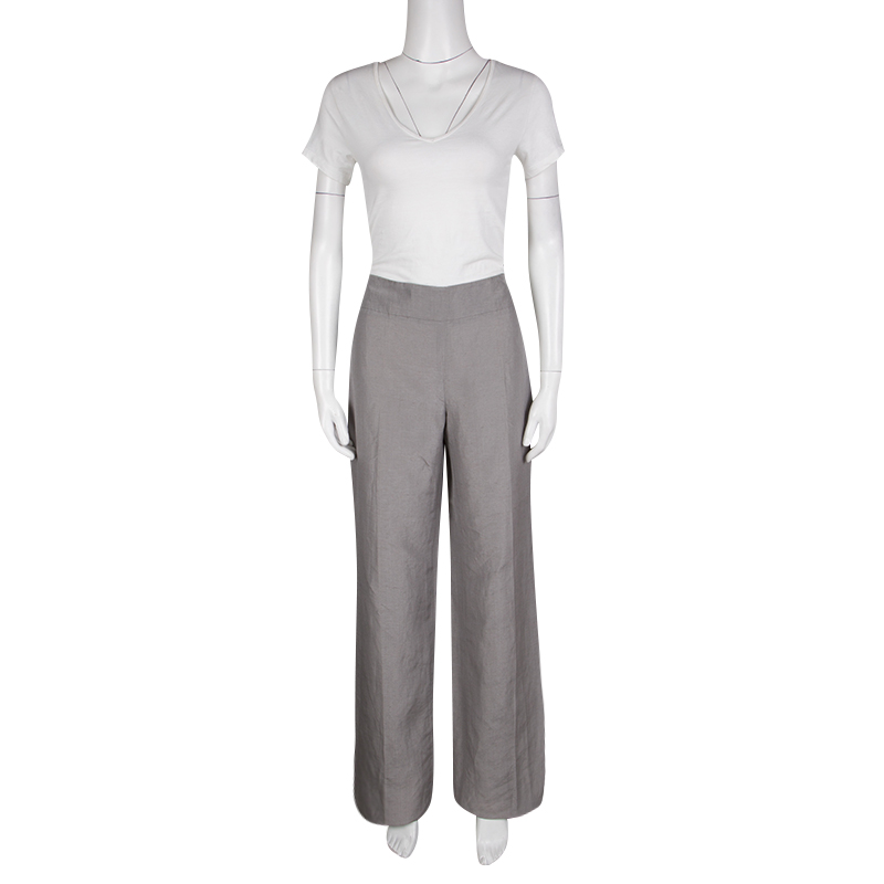 

Armani Collezioni Grey Linen and Silk Wide Leg Trousers