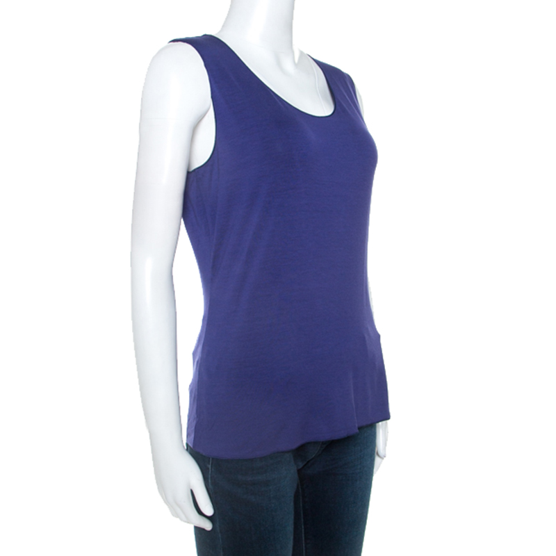 Pre-owned Armani Collezioni Blue Jersey Tank Top L