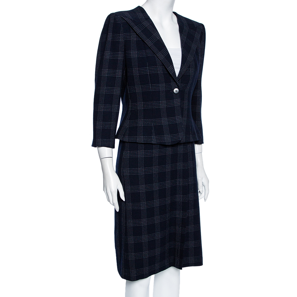 

Armani Collezioni Navy Blue Striped Wool Skirt Suit