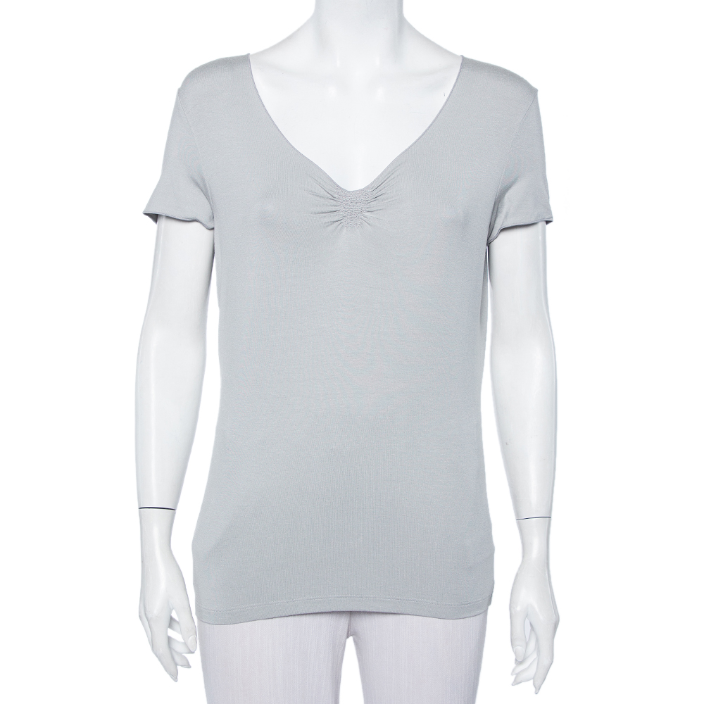 

Armani Collezioni Grey Knit Ruched Neck Detail T-Shirt