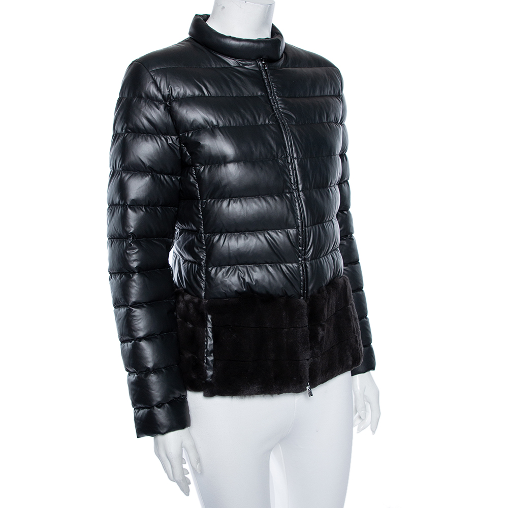 

Armani Collezioni Black Down Quilted & Fur Trimmed Zip Front Jacket