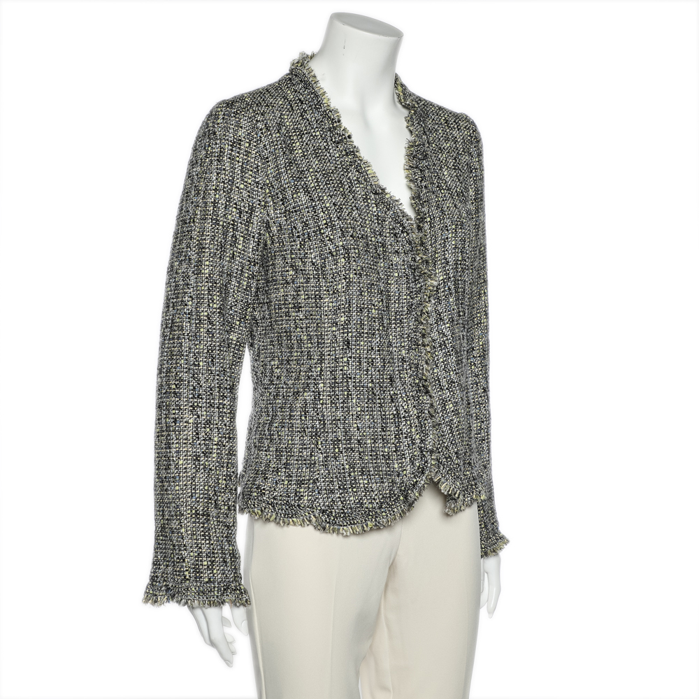 

Armani Collezioni Multicolor Tweed Fringed Detail Button Front Jacket