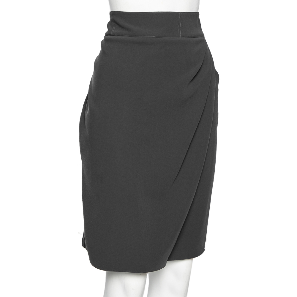

Armani Collezioni Grey Crepe Wrap Detail Draped Knee Length Skirt