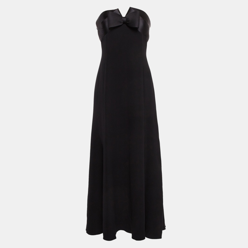 

Armani Collezioni Black Silk Bow Detail Strapless Maxi Dress M