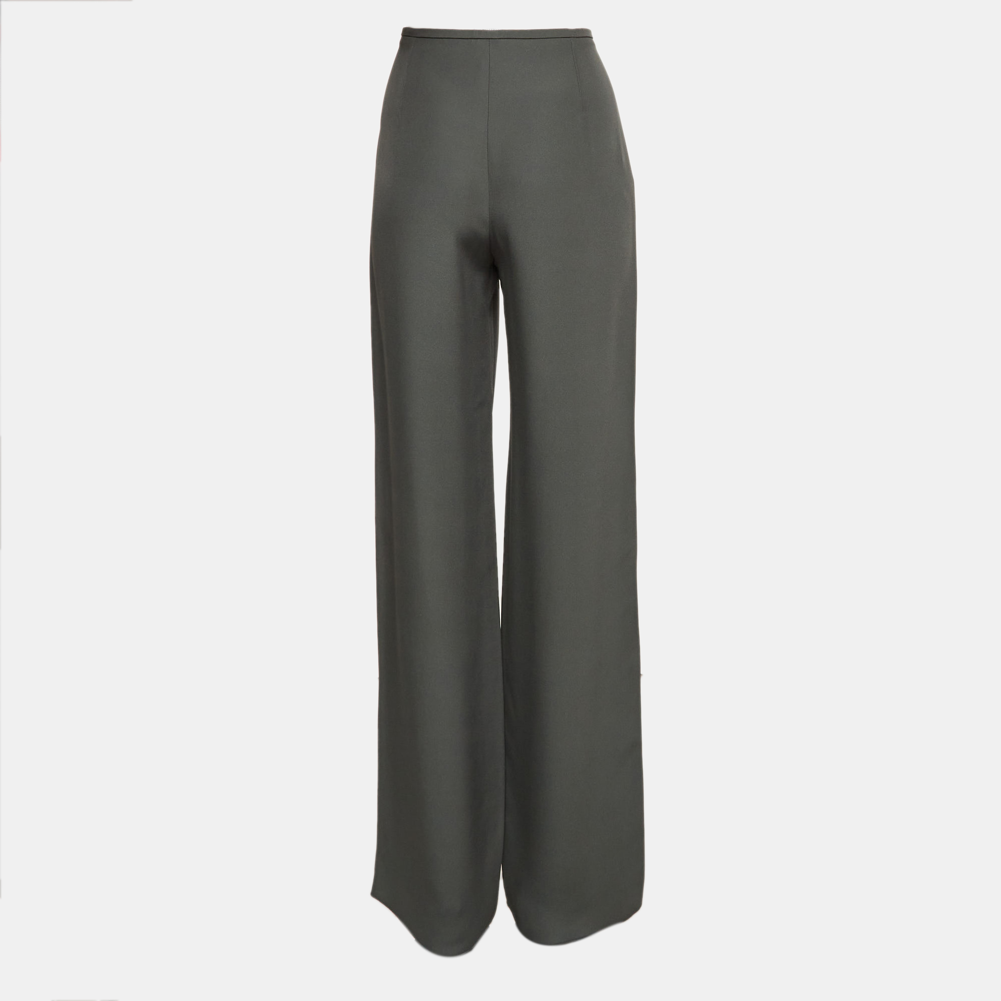 Pre-owned Armani Collezioni Grey Crepe Wide-leg Trousers M