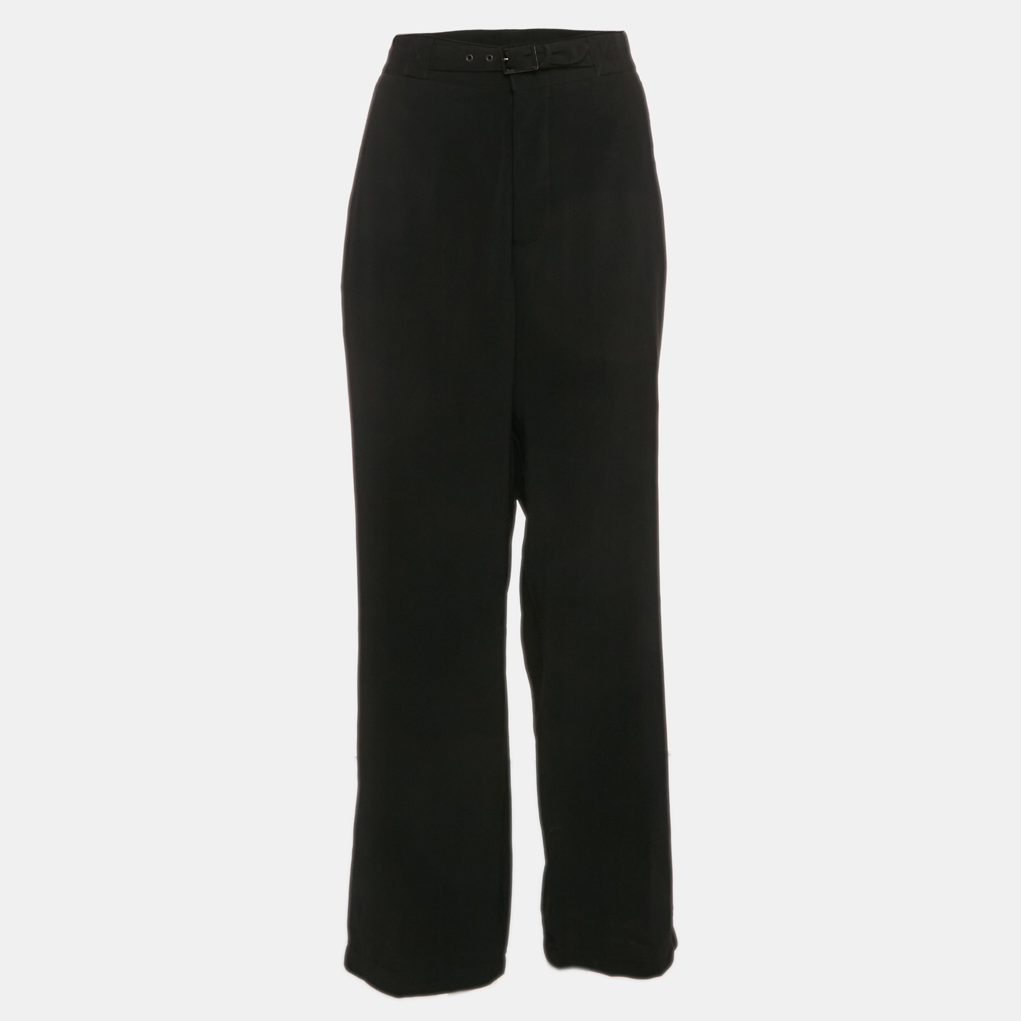 

Armani Collezioni Black Crepe Buckle Detail Trousers L