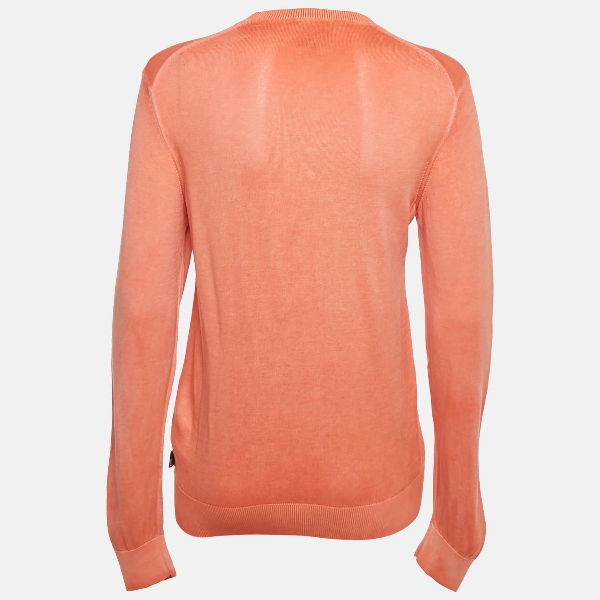 Armani Collezioni Coral Orange Full Sleeve Crew Neck Sweater L 