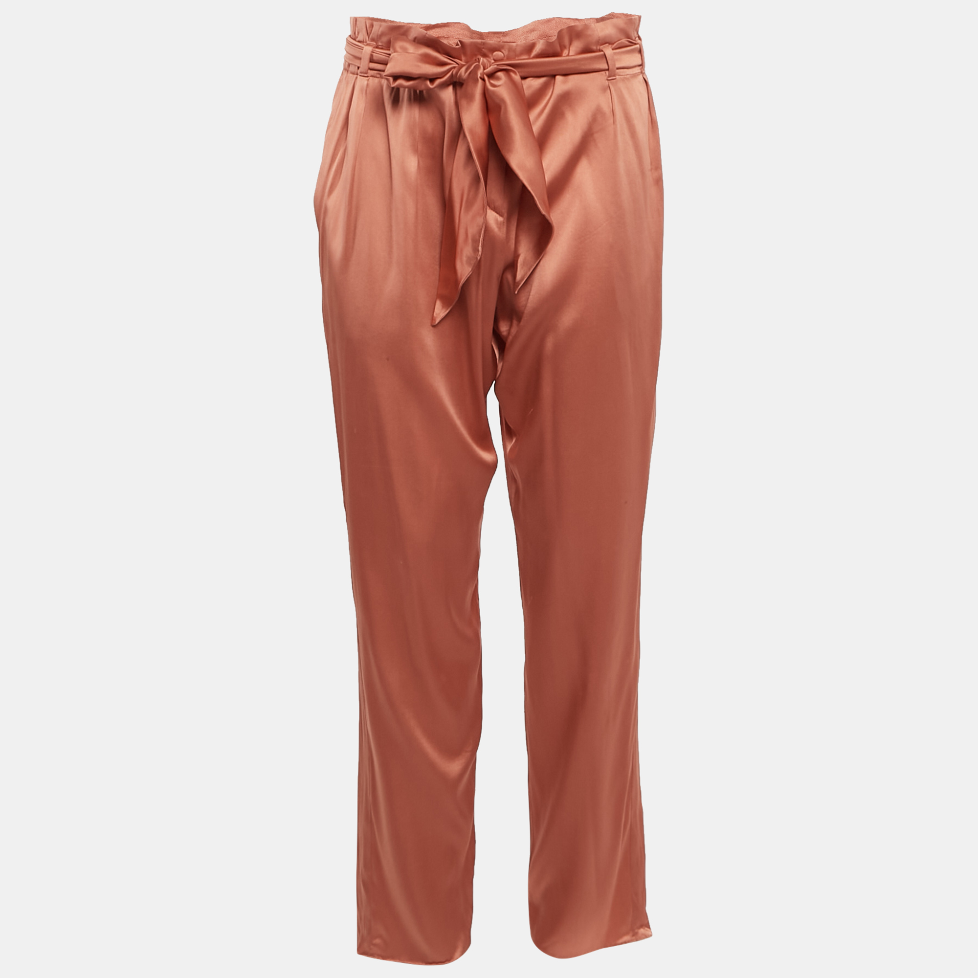 

Armani Collezioni Orange Silk Satin Belt Trousers M