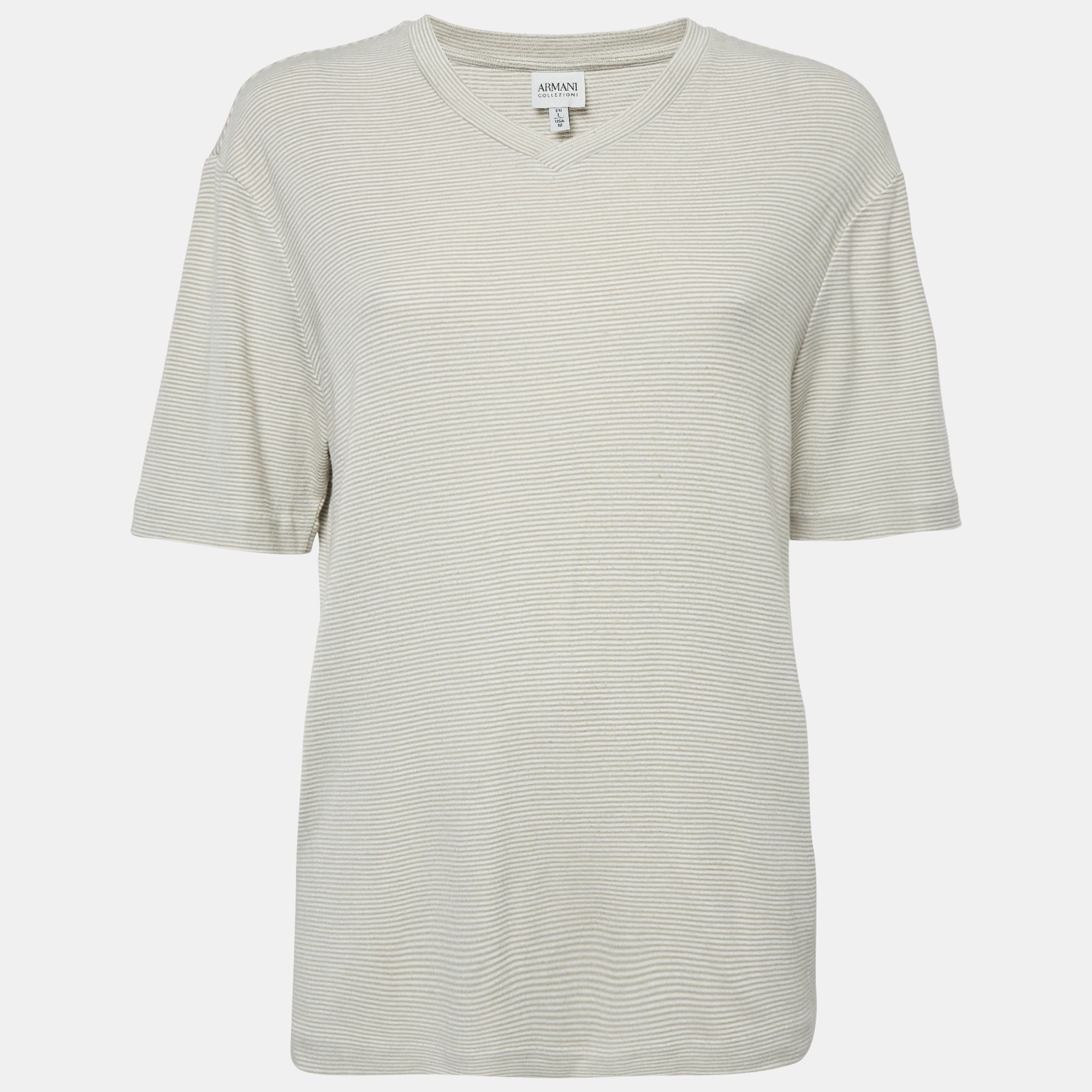 

Armani Collezioni Stripe Grey Knit V-Neck Top L