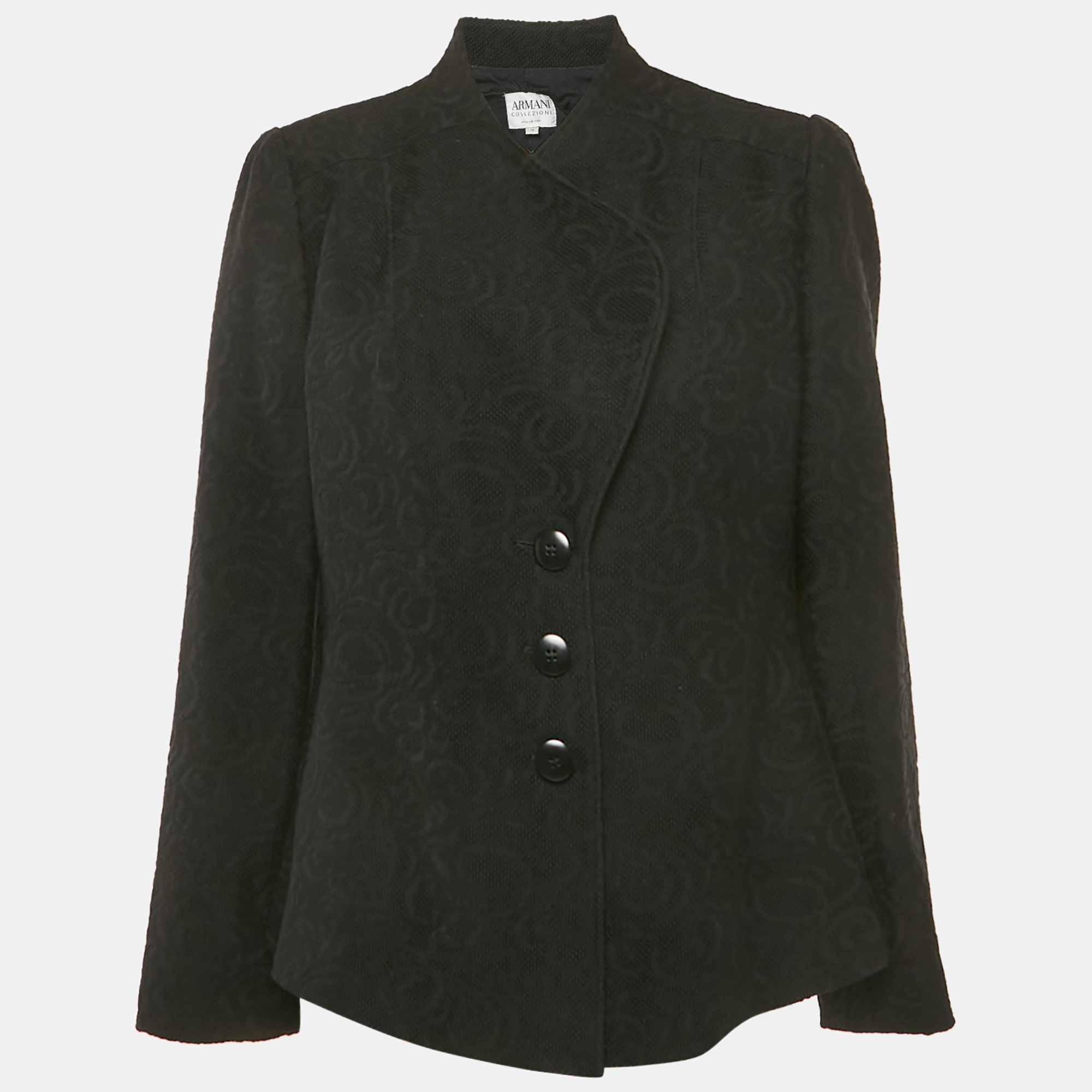 

Armani Collezioni Black Jacquard Wool Button Front Blazer L