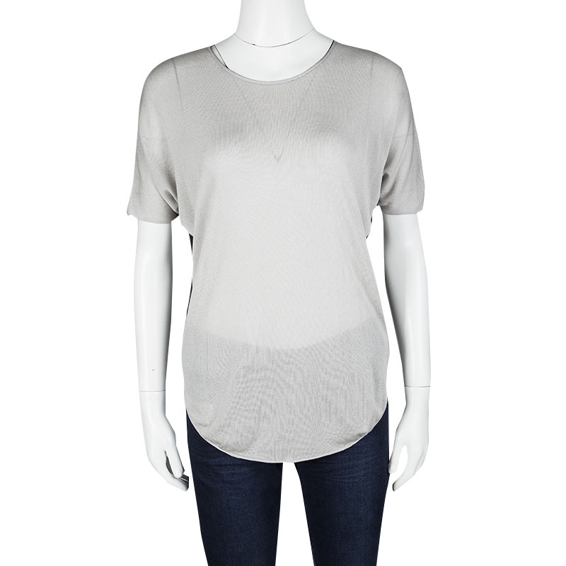 

Armani Collezioni Grey Knit Contrast Back Detail Short Sleeve Top