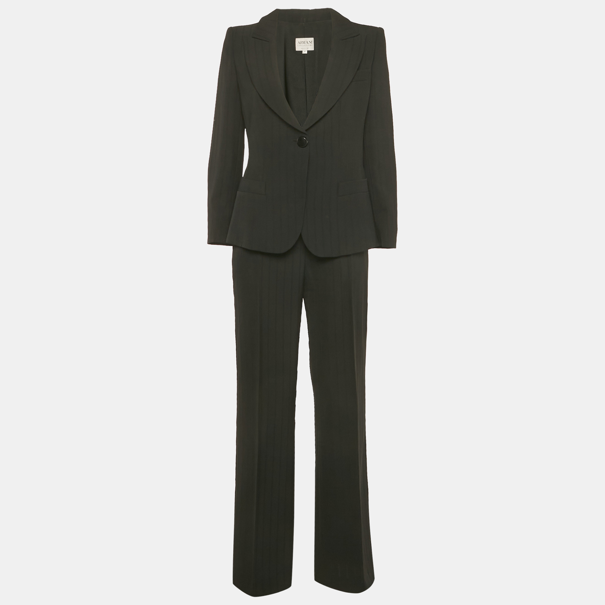 Pre-owned Armani Collezioni Black Crepe Flared Pants Suit M