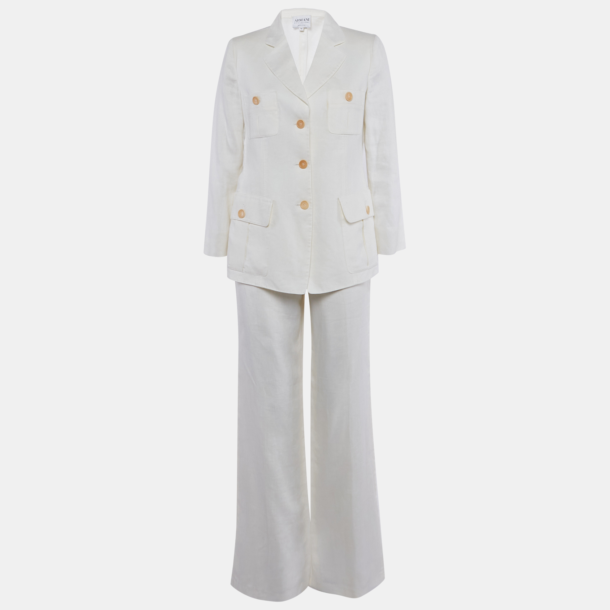 

Armani Collezioni Ivory Linen Tailored Suit M, White