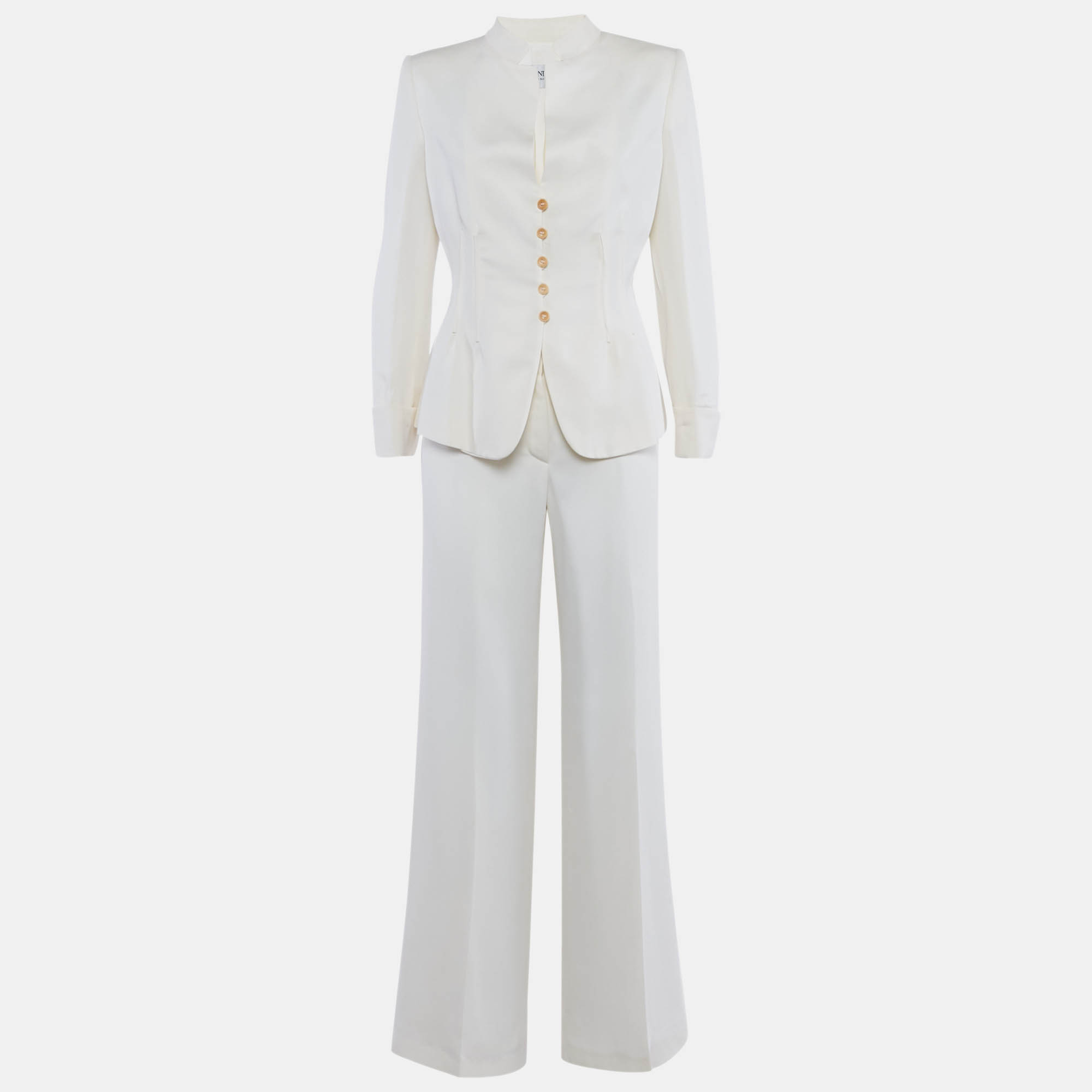 Pre-owned Armani Collezioni Cream Crepe Tailored Suit M In White