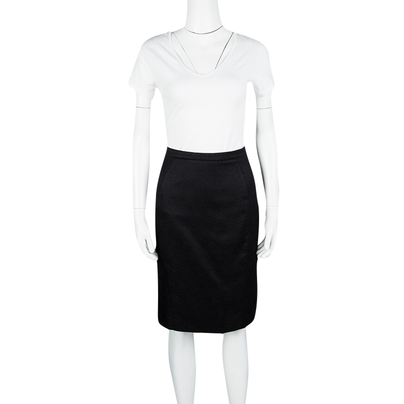 

Armani Collezioni Black Textured Wool Silk Pencil Skirt