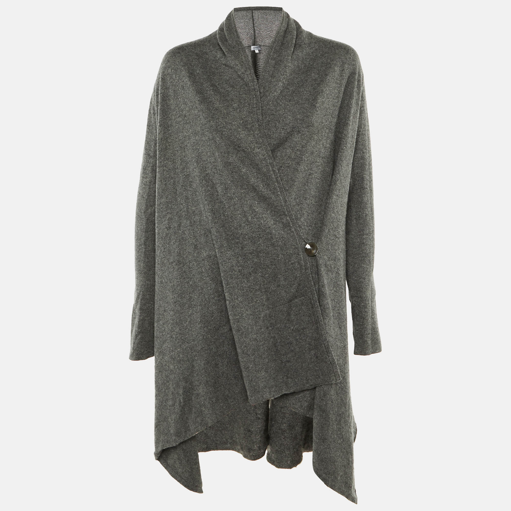 Pre-owned Armani Collezioni Grey Cashmere Wrap Cardigan M In Gray