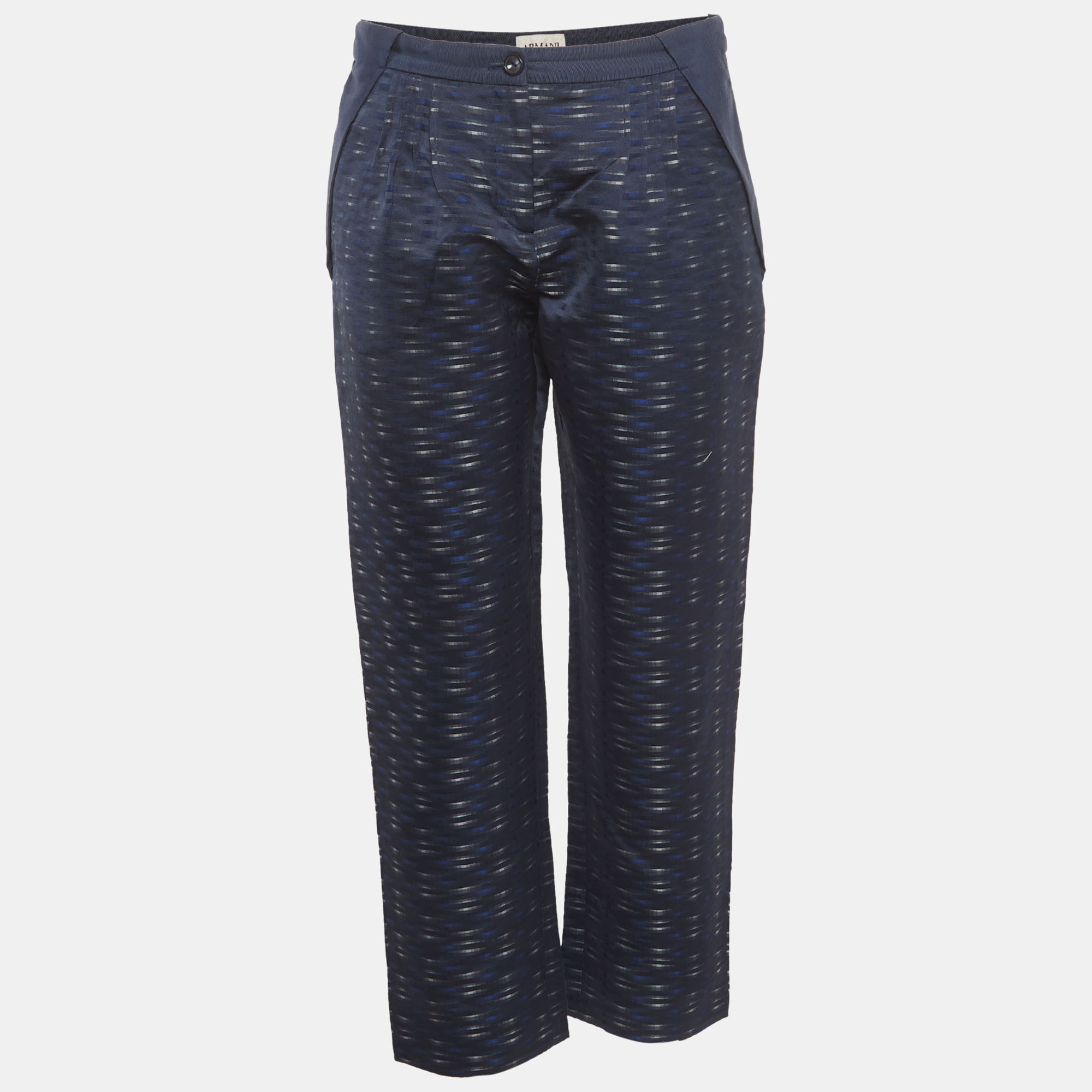 

Armani Collezioni Navy Blue Dash Print Jacquard Straight Fit Pants S
