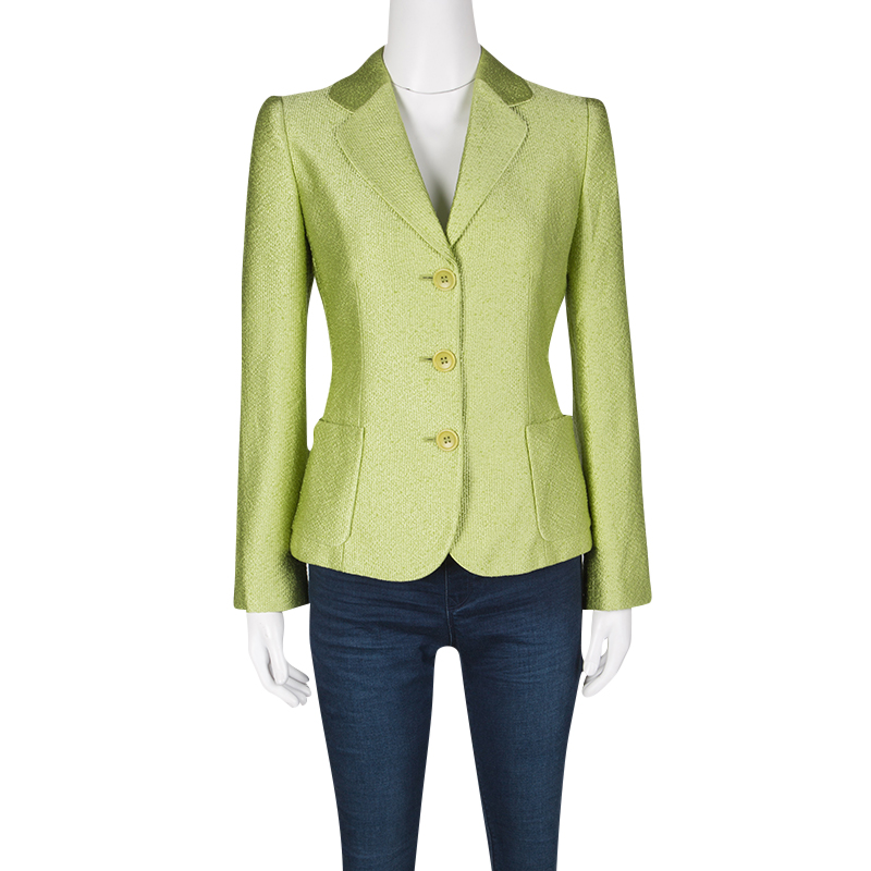 

Armani Collezioni Textured Lime Green Three Button Blazer