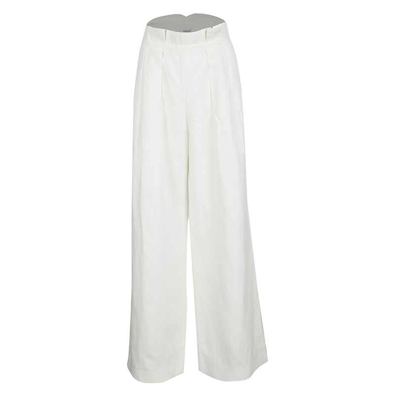 Armani Collezioni Off White Linen Wide Leg High Waist Pants L Armani ...