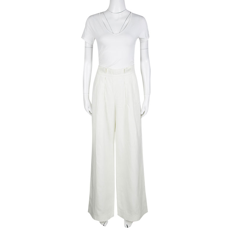 

Armani Collezioni Off White Linen Wide Leg High Waist Pants