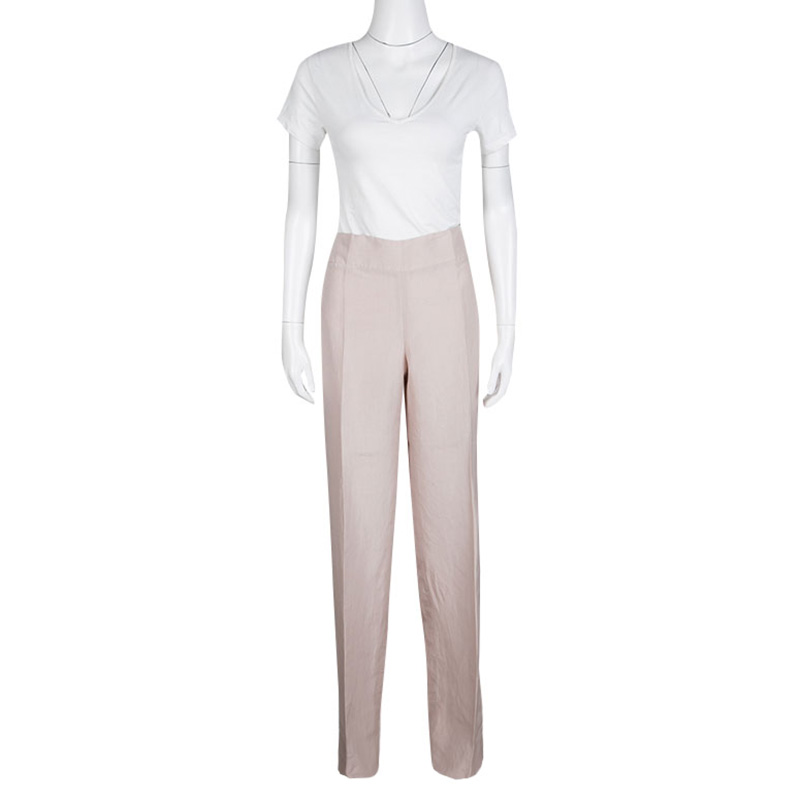 

Armani Collezioni Pale Pink Linen Silk Wide Leg Pants