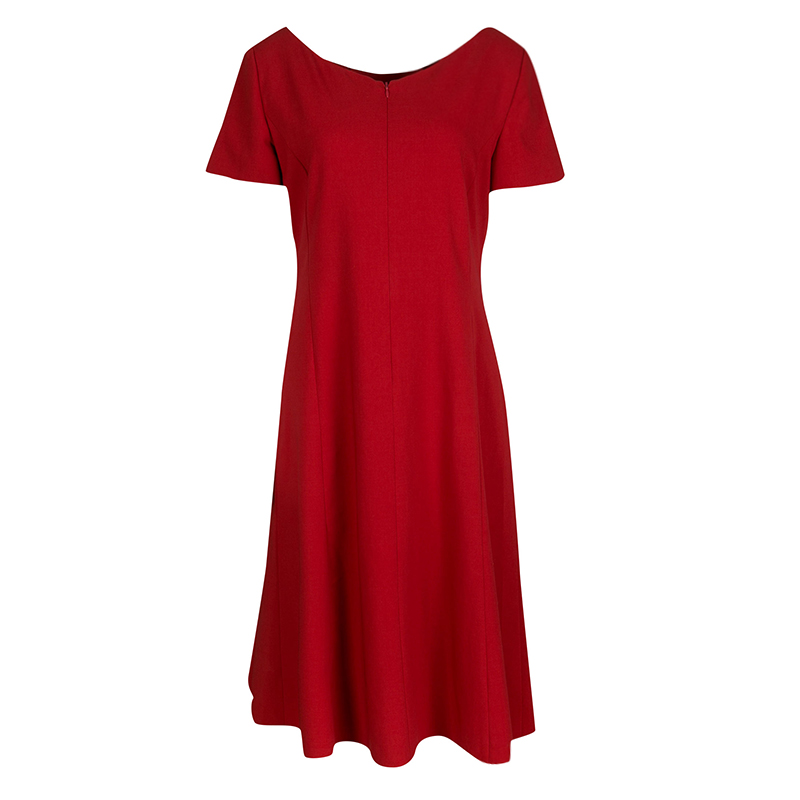 Pre Owned Armani Collezioni Red Wool Godet Midi Dress L