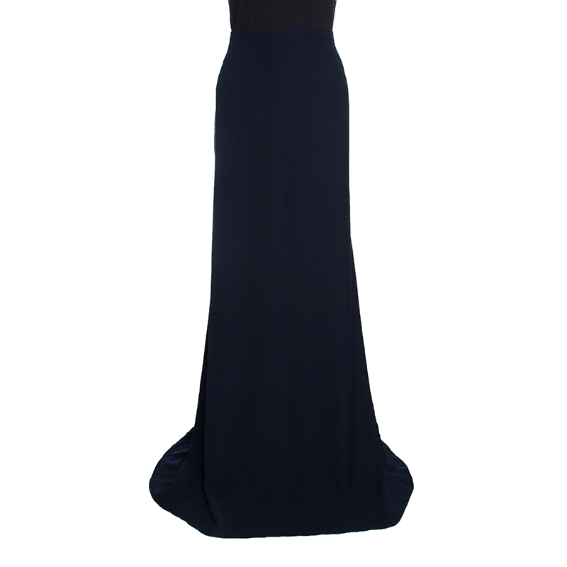 Pre Owned Armani Collezioni Navy Blue Flared Bottom Cady Maxi Skirt XL