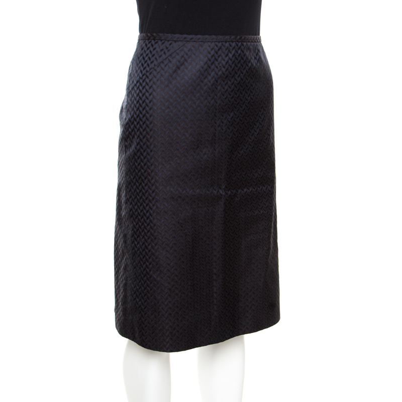 

Armani Collezioni Navy Blue Silk Jacquard Pencil Skirt