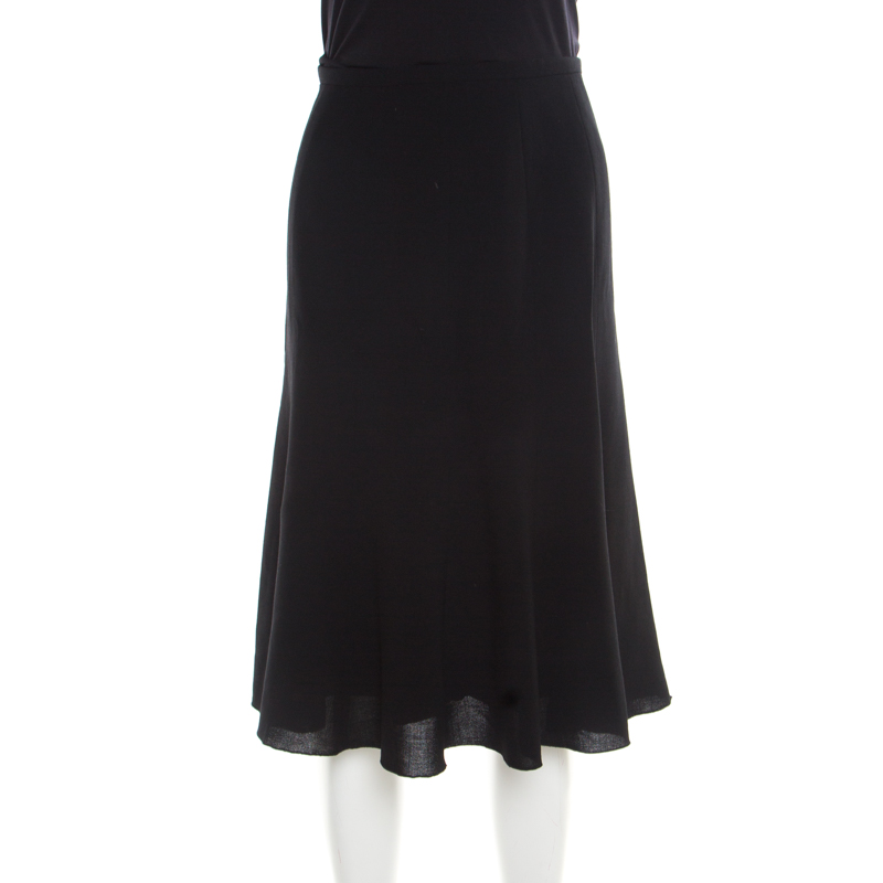 Pre Owned Armani Collezioni Black Basket Weave Wool Paneled A Line Skirt L
