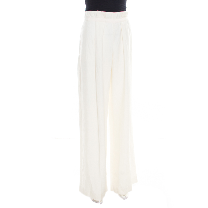 

Armani Collezioni Cream Linen Wide Leg Pants
