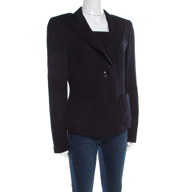 

Armani Collezioni Navy Blue and Purple Animal Pattern Jacquard Jacket