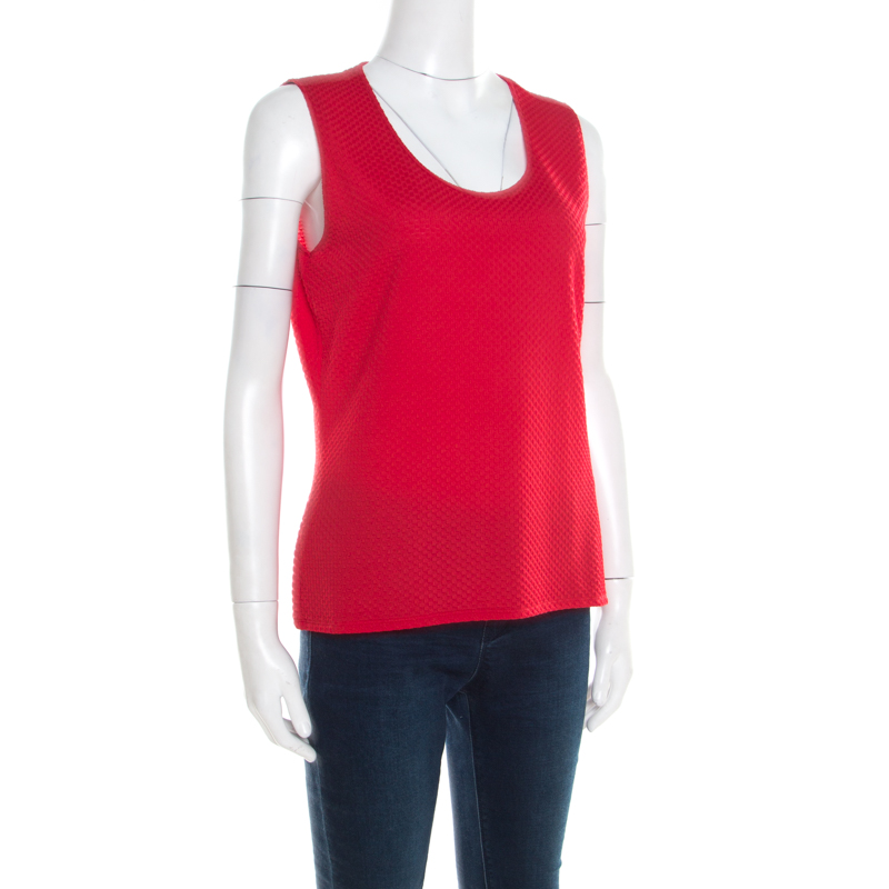 

Armani Collezioni Red Basket Weave Textured Knit Sleeveless Tank Top