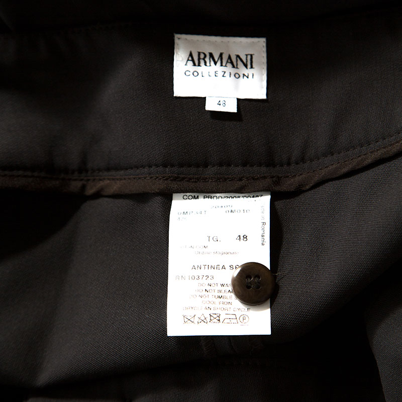 Pre-owned Armani Collezioni Brown Wool Wide Leg Trousers L