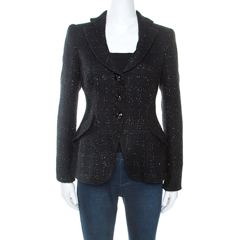 Armani Collezioni Black Lurex Tweed Blazer M